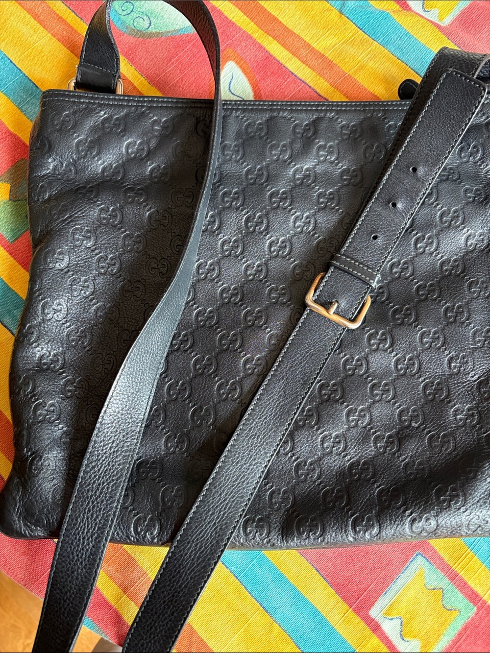 Gucci Guccissima Black Embossed Leather Crossbody Messenger Bag - Picture 11 of 12